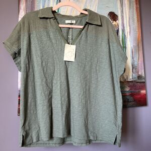 Grey State Sz S-M Darcy Top Shirt Blouse Castor Grey Cotton/Linen Mesh